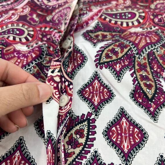 Chico's No-Iron Sateen Wing-Collar Shirt Women's Paisley Print Button Down Small - Picture 9 of 13